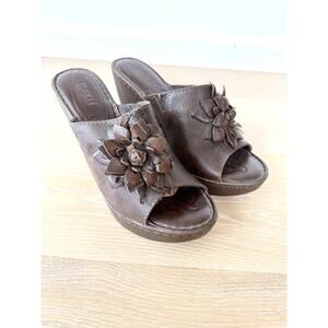 Y2K Born Leather Flower Brown Wedge Women’s Shoes Size 10 Platform